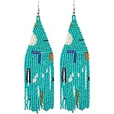 Long Beaded Tassel Earrings - Bohemian Fringe Drop Earrings Statement, Seed Bead Tribal Dangle Earrings, Pendientes De Borla, Idea for Women, Valentine