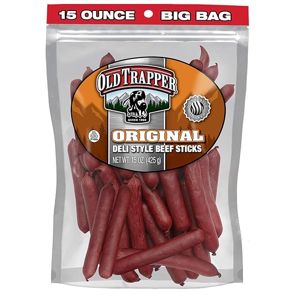 OLD TRAPPER ORIGINAL DELI-STYLE BEEF STICKS,15-OUNCE PACKAGE, PERFECT FOR ON-THE-GO SNACKING, SIX GRAMS OF PROTEIN AND ZERO GRAMS OF SUGAR PER SERVING (PACK OF ONE)
