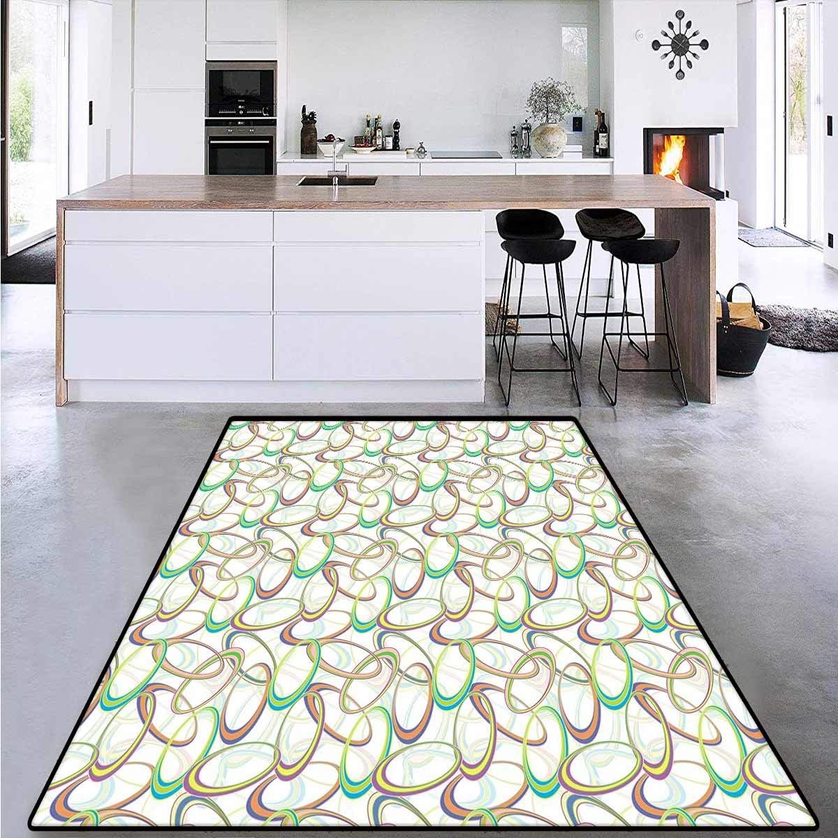 Geometric, Floor Mat for Kids, Abstract Circles with Vibrant Toned Palette Vintage Old School Colorful Rings, Area Rug Boys Room 4'7" x 5'4" Multicolor