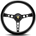 Prototipo 350mm Black Leather Steering Wheel | Black Anodized Spokes, White Stitching | Classic Racing Style | Comfortable Grip | Vehicle Specific Fit | 30x30 mm Rim Diameter