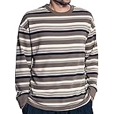 ZVX Men's Striped Long Sleeved T-Shirt, Casual Round Neck Long Sleeved Top, Regular-Fit Daily Striped T-Shirt Basic Style