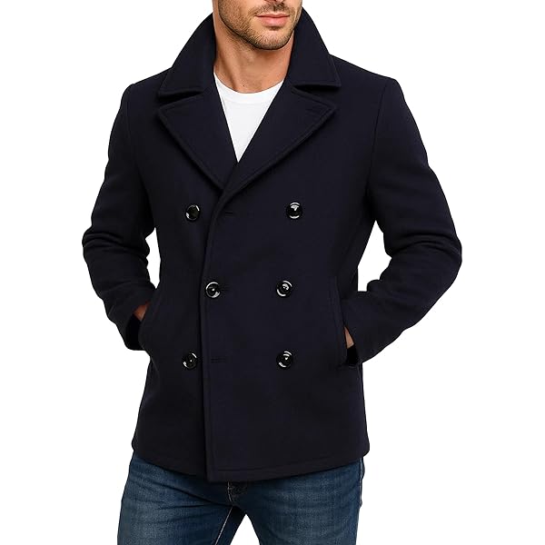 Leather Jacketz Men's Dark Navy Blue Pea Wool Coat - Winter Wool