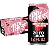 Dr Pepper Strawberries and Cream Zero Sugar Soda, 12 Oz Cans, 12 Count