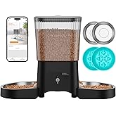 HoneyGuaridan Automatic Cat Feeder for 2 Cats,3.5L Dual Cat Food Dispenser, 2.4G/5G WiFi APP Control for Multiple Cats,2 Stainless Steel Bowls & 2 Slow Feeder Anti-Choking Bowls, Dual Power