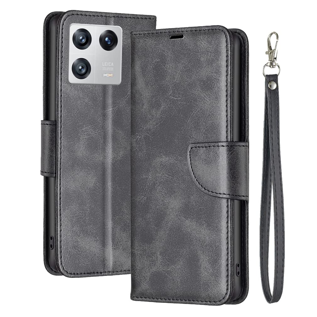 Laybomo Premium Phone Case for Xiaomi 13 Pro, Leather Case for Xiaomi 13 Pro Wallet Case Holster with Card Holder Stand-View Flip Silicone Cover for Xiaomi 13 Pro, Black
