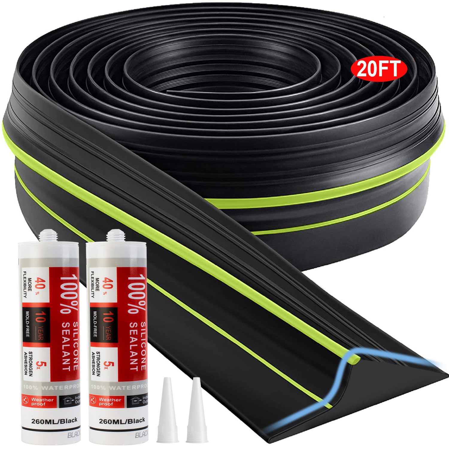 Photo 1 of Jin&Bao Universal Garage Door Threshold Seal Strip 20FT Kit, Bottom Waterproof Rubber Weather Stripping Replacement?Green, 2 Adhesive?