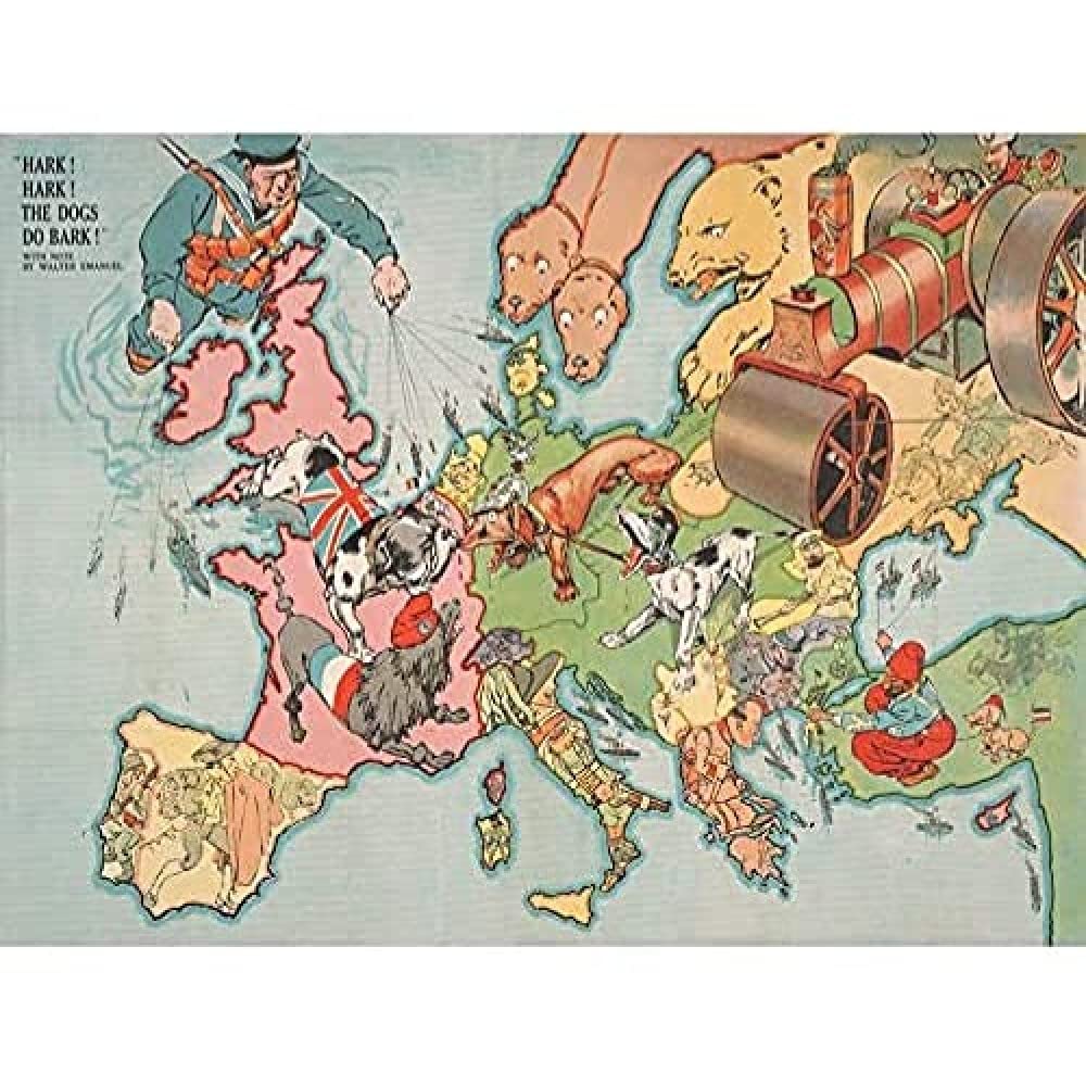 Johnson 1914 Map Europe WWI Satirical War Art Print Canvas Premium Wall Decor Poster Mural
