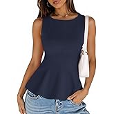 MEROKEETY Women's Summer Sleeveless Tank Tops Crewneck Ruffle Flowy Peplum Babydoll Blouses Trendy Clothes