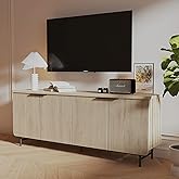 Mid Century Fluted TV Stand for 55/60/65/70/75 inch TV, 68" Oak Entertainment Center with Storage, Television Stands, TV Console, Media Console, Sideboard Cabinet for Living Room, Bedroom