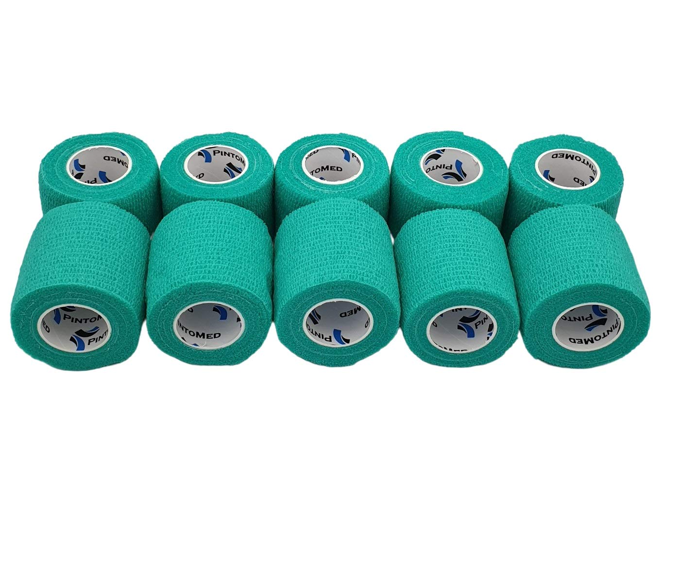 PintoMed – 10 X Green X 5CM X 4.5M - Cohesive Bandage Stretched, Self-Adhesive Flexible Bandages, First Aid Sports Wrap Bandages Pack Individually for Medical, Sports and Veterinary use.