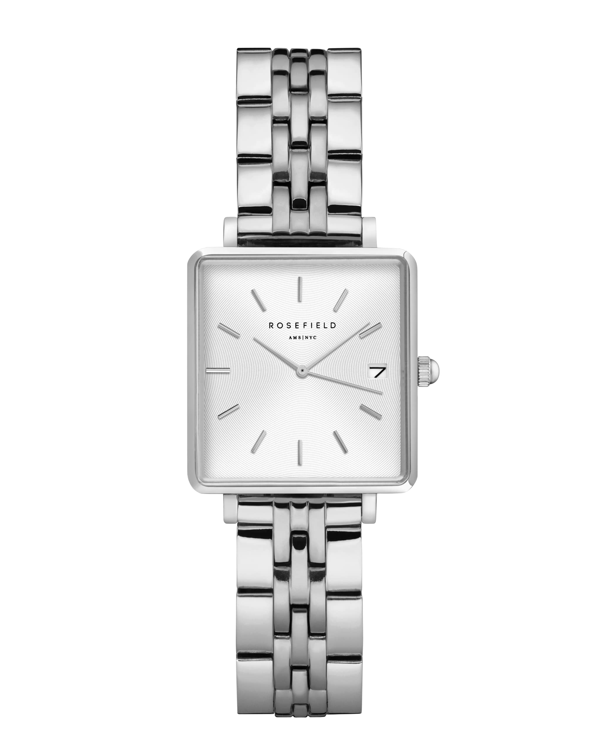 Rosefield Women's Watch The Boxy XS Silver Square Case - White Dial & Silver Steel Strap QMWSS-Q020