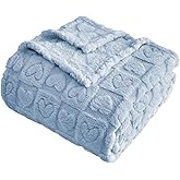 FY FIBER HOUSE Throw Blankets with Heart Checkered,Soft Warm Blankets for Lover Mom Father Friends Gifts,Washable Lightweight Fuzzy Blanket for Couch Sofa Bed All Season(Light Blue,50"x60")