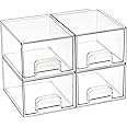 Vtopmart 4 Pack Stackable Makeup Organizer Storage Drawers, Acrylic Bathroom Organizers,Clear Plastic Storage Bins For Vanity