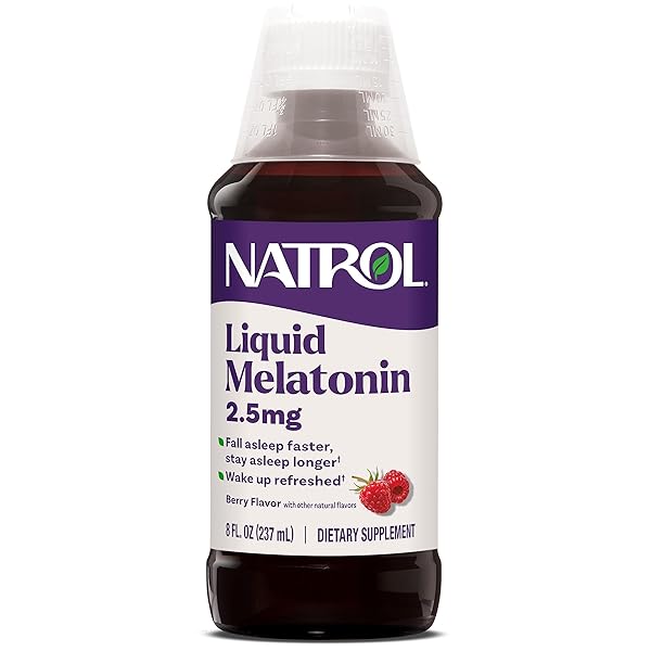NATROL LIQUID MELATONIN 2.5 MG, ADULT MELATONIN SUPPLEMENT TO FALL ASLEEP FASTER AND STAY ASLEEP LONGER, WAKE UP REFRESHED, 8 FL OZ BERRY-FLAVORED LIQUID, UP TO A 23 DAY SUPPLY