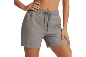 Women's High Waist Sports Shorts Multi Pockets with Zip Roll Up Hem Drawstring Yoga Shorts for Outdoor Running Cycling