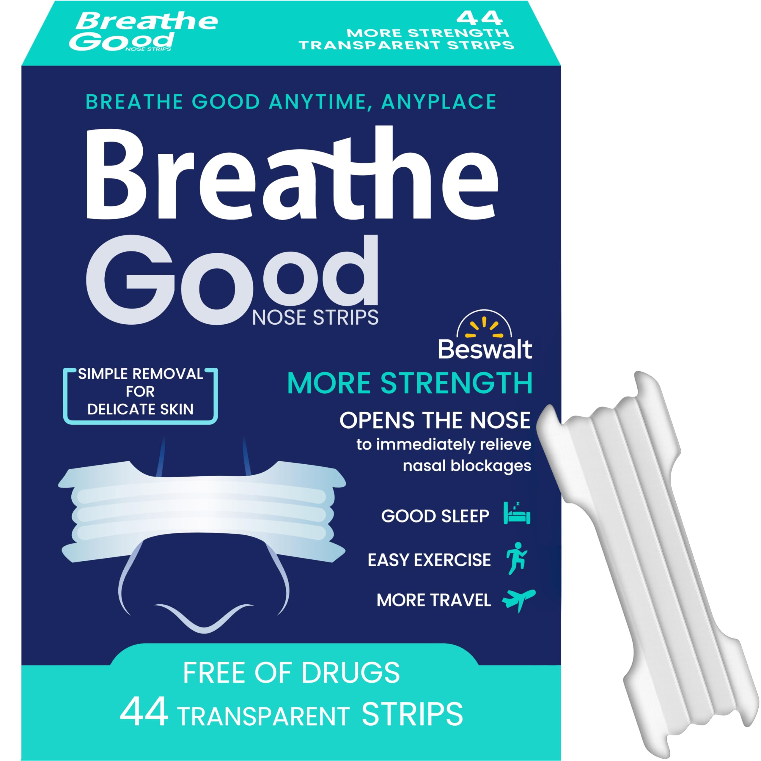 Photo 1 of 44 Strong Nasal Strips - Clear Extra Strength Nose Stop Solution for Men and Women Sensitive Skin Better Breathe Sleeping Aid Right Left Passage Good Inflow Rite by Beswalt (BWO23NST)