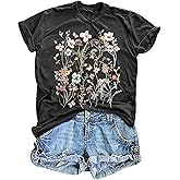 Deranex Women's Vintage Floral T-Shirt Boho Wildflower Graphic Tee Casual Short Sleeve Summer Tshirt