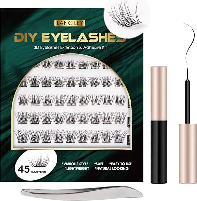 Lanciley Individual Lashes 45 Clusters DIY Kit 10-16mm with Glue Tweezers