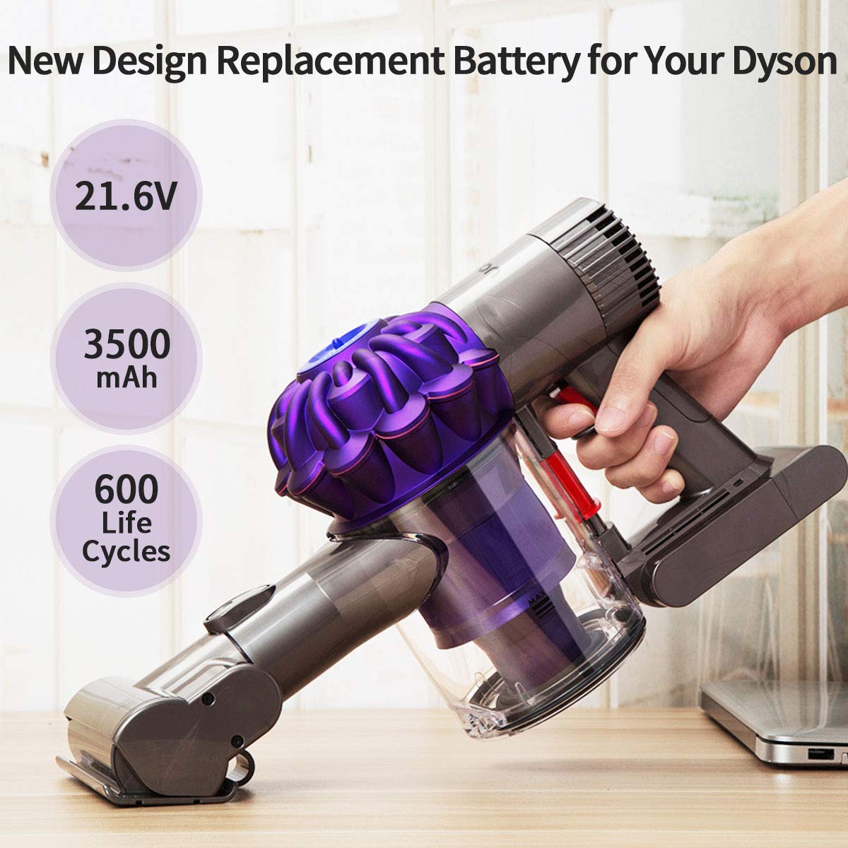 morpilot Batterie de Remplacement pour Dyson V8, 21.6V 3500mAh Li-ION, Compatible avec Dyson V8 Séries V8 Absolute V8 Fluffy V8 Animal SV10 Cord-Free Vacuum, avec 2PCS Pre Filtres Lavables
