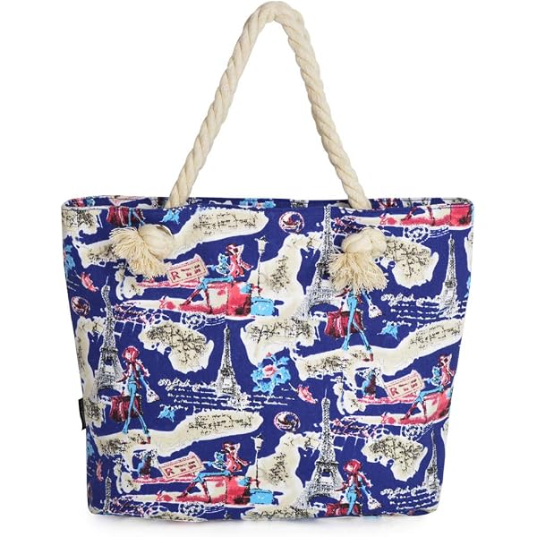 Paris Girl & Eiffel Tower Print Canvas Tote Bag - 17x13x5.5 Inches, Zip Top, Inner Pocket, Shoulder Bag For Everyday
