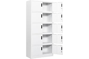 SISESOL Metal Garage Storage Cabinet with 10 Doors and 4 Shelves 71" Pantry Cabinet Utility Storage Cabinet Locking Steel Storage Cabinet Utility Locker Multifunctional Garage Storage (White, 71")