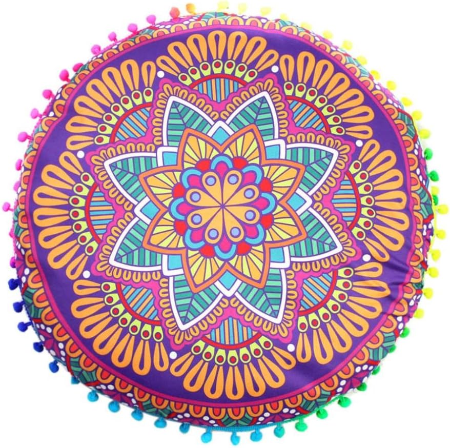 Viahwyt Indian Mandala Floor Pillows Round Bohemian Cushion Cushion Cover Pillow Case (D)