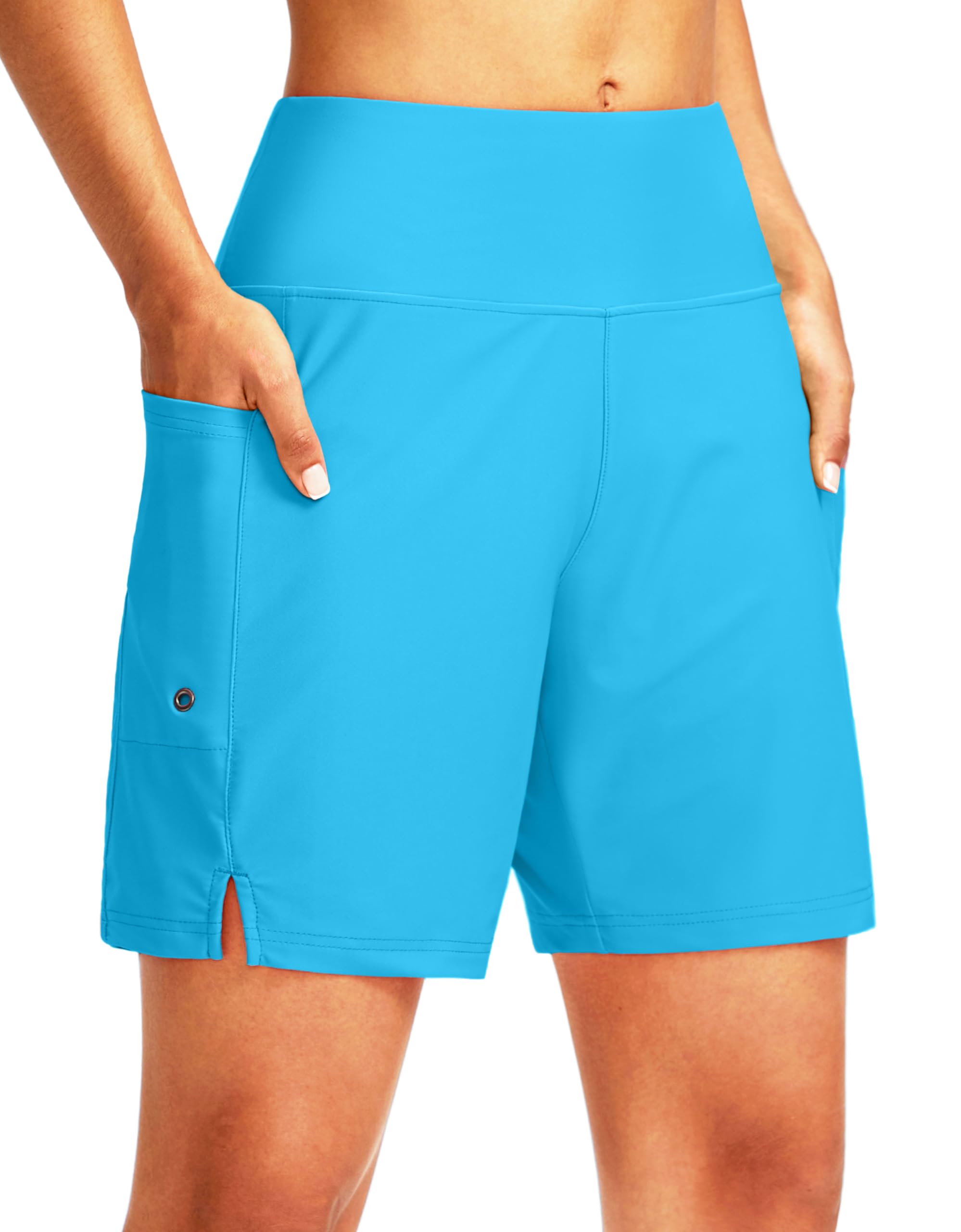 Photo 1 of G Gradual Women's 7" Long Swim Board Shorts High Waisted Quick Dry Beach Swimming Shorts for Women with Liner Pockets(Sky Blue,M)