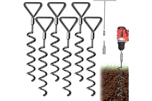 6 PCS 16.7 Inch Trampoline Stakes, Mosxoed Heavy Duty Trampoline Anchors Kit, Corkscrew Shape Steel Stakes High Wind Anchor Kit with T Hook for Trampolines Camping Tents, Spiral Ground Anchors