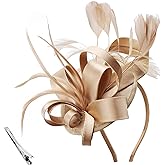 DRESHOW Fascinators Royal Banquet Ribbons Feathers Headwear Cocktail Tea Party Wedding Church Bridal Derby Hat for Women