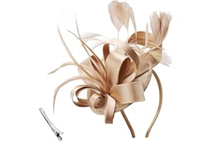 DRESHOW Fascinators Royal Banquet Ribbons Feathers Headwear Cocktail Tea Party Wedding Church Bridal Derby Hat for Women