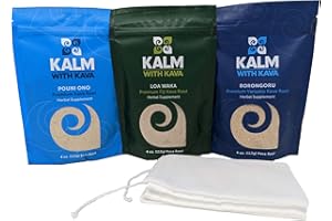 KALM WITH KAVA 3 Kava Sample Pack Plus Strainers