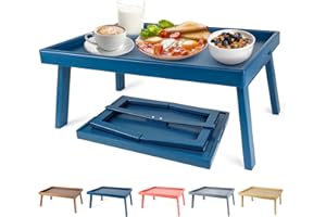 Bmboryxa Bamboo Bed Table Tray with Support Bar and Foldable Legs, Breakfast Food Trays Table for Bed Sofa Eating and Laptops