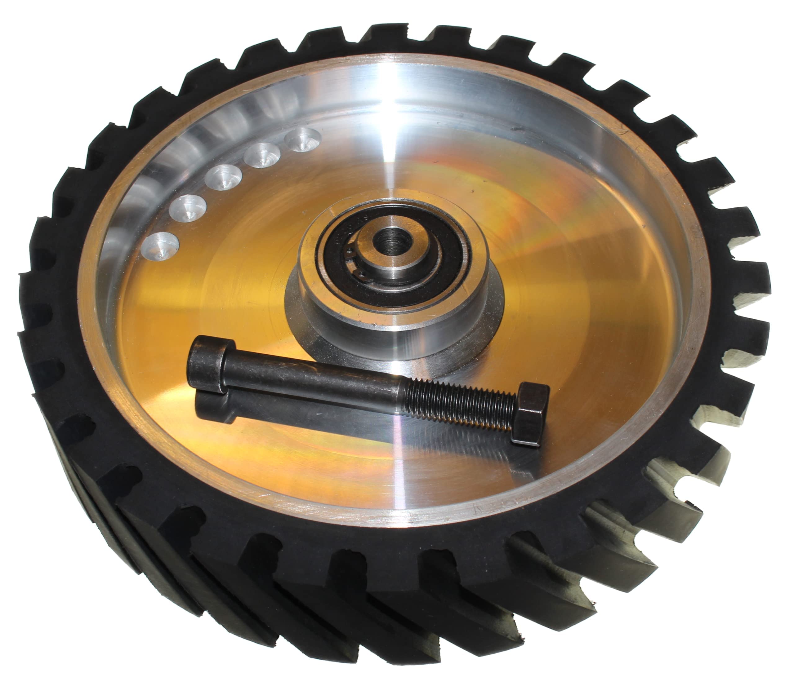 LASANA SMART MACHINES 250 x 50 mm Rubber Contact Wheel Belt Grinder Tooth Surface Aluminium Core - With 12 mm Shaft - Ready for Assembly