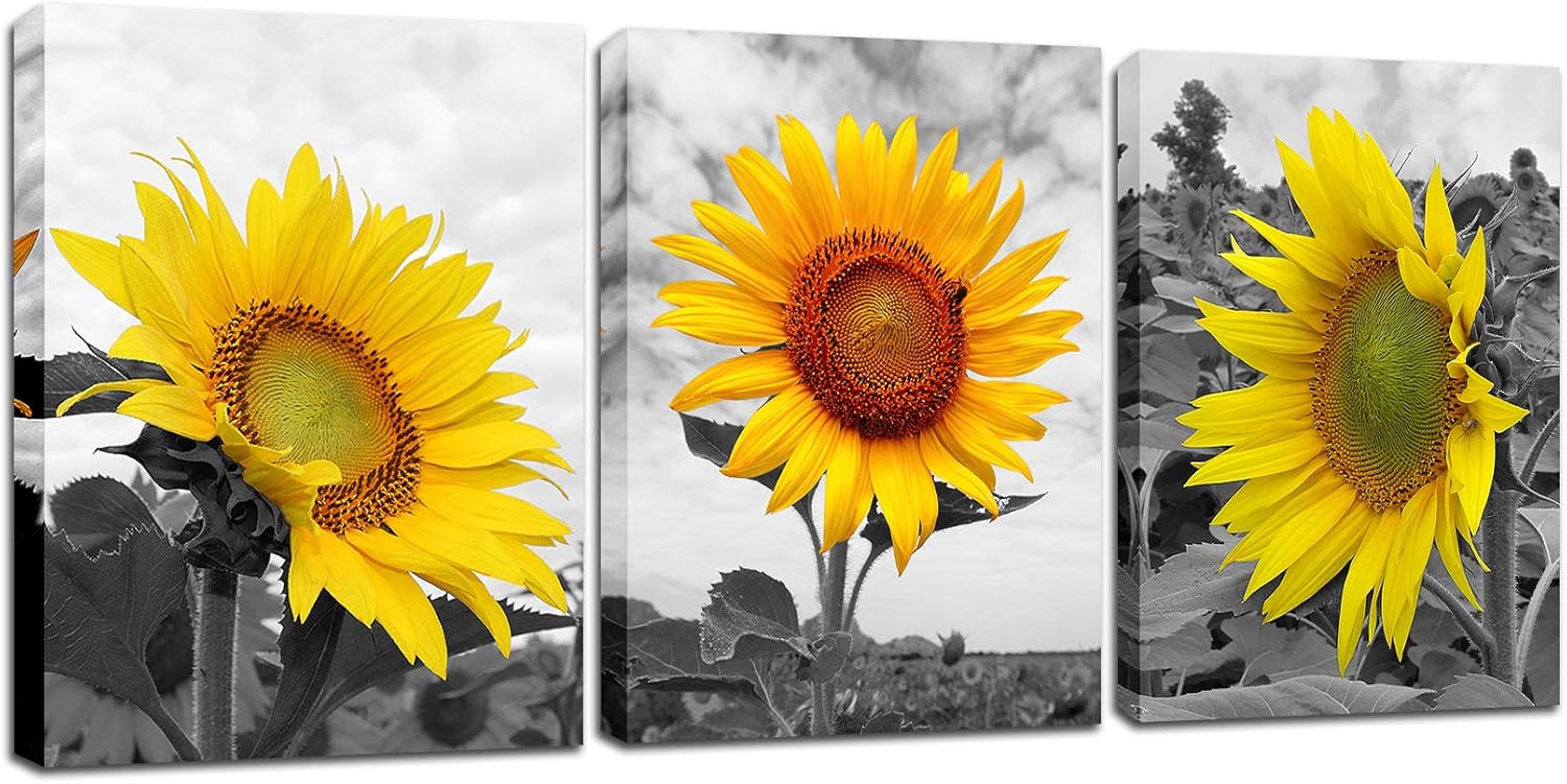 Sunflower Decor Painting Picture Art - Bathroom Bedroom Office Decorations Gifts for Women Rustic Yellow Flower Canvas Print Modern Landscape Artwork Nature Floral Posters Framed Ready to Hang 12x16”