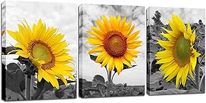Sunflower Decor Painting Picture Art - Bathroom Bedroom Office Decorations Gifts for Women Rustic Yellow Flower Canvas Print Modern Landscape Artwork Nature Floral Posters Framed Ready to Hang 12x16”