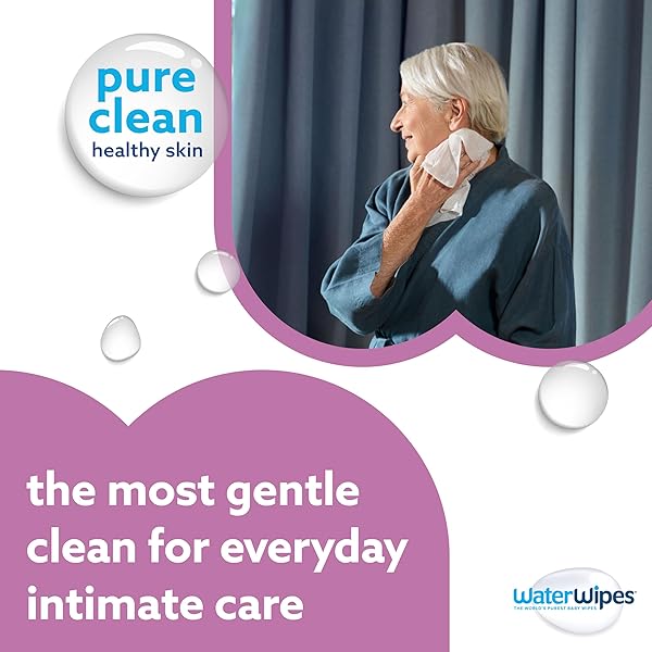 WATERWIPES SENSITIVE+ BODY & INTIMATE WIPES, 3-IN-1 CLEANS, CARES, PROTECTS, 99.9% WATER, UNSCENTED & HYPOALLERGENIC HYGIENE WET WIPES, ADULT CARE,180 WIPES (6 PACKS)