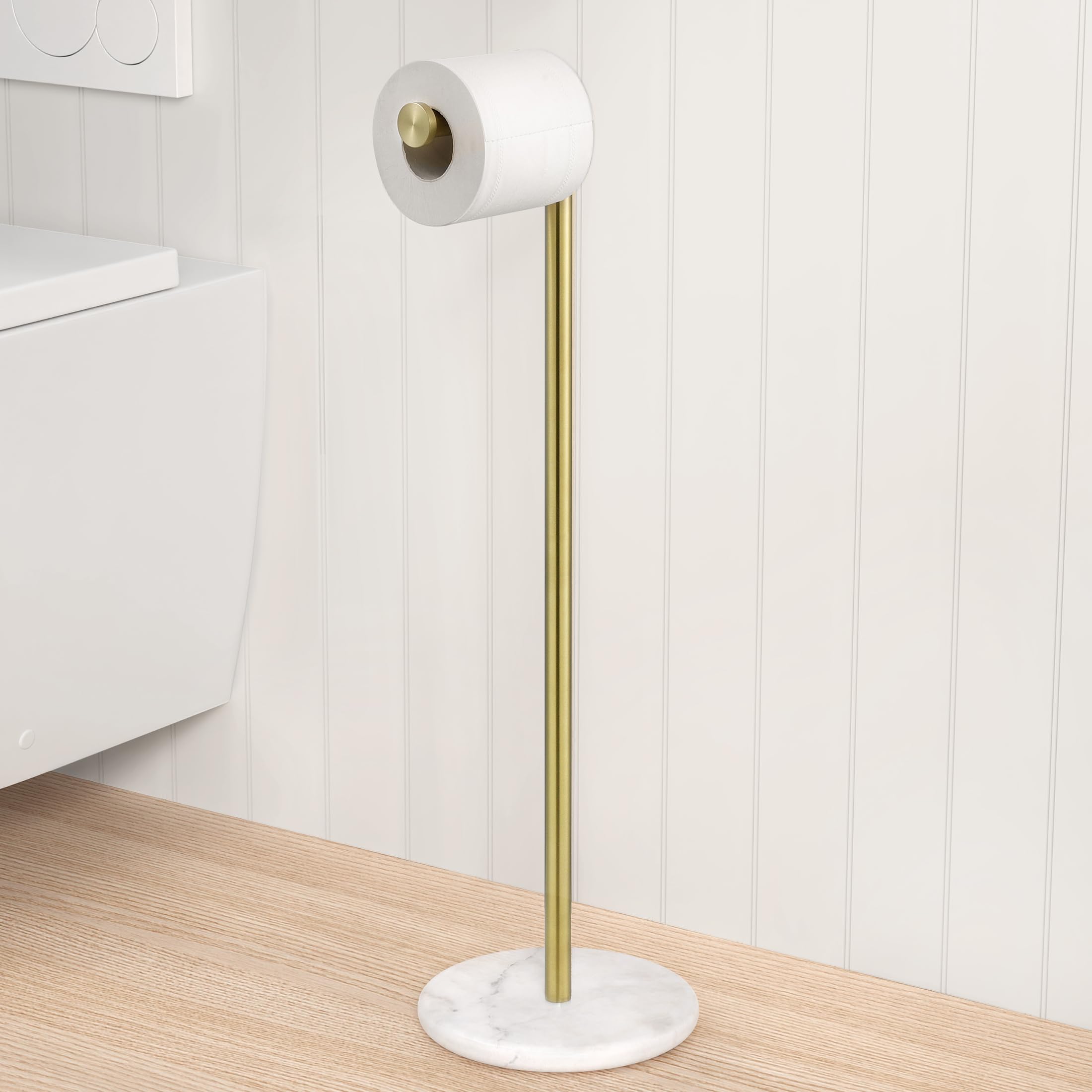 Photo 1 of KES Extra High Gold Toilet Paper Holder Freestanding 26", Toilet Paper Holder Stand with Natural Marble Base, Floor Free StandingToilet Paper Holder 18/8 Stainless Steel Brushed Gold, BPH284S66-BZ