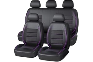 CAR PASS Universal FIT Piping Leather Car Seat Cover, for suvs,Van,Trucks,Airbag Compatible,Inside Zipper Design and Reserved Opening Holes (Full Set, Black and Purple)