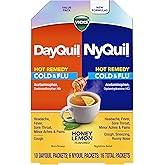 Vicks DayQuil & NyQuil Hot Remedy Cold & Flu Powder Mix, Over-The-Counter Medicine, Value Pack, Fast Relief for Headache, Fever, Sore Throat, Minor Aches and Pains, and Cough, 16 Packets