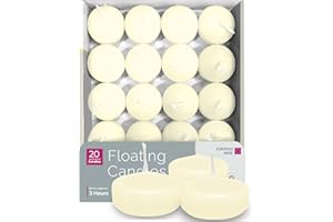 HYOOLA Premium Ivory Floating Candles 1.75 Inch - 3 Hour - 20 Pack - European Made