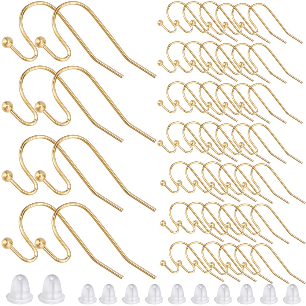 SOFPLATE 1 Box 300Pcs Fish Hook Earring Wires Gold Earring Hooks Bulk Brass French Wire Earring Findings with Plastic Ear Nuts Ball Earring Hooks for jewellery Making Supplies DIY Craft Women Beginner