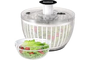 Ourokhome Salad Spinner with Salad Bowl, One-handed Large Lettuce Dryer Kitchen Gadgets with Break Button and Retractable Handle, Easy Press Vegetable Washer Mixer for Greens, Herbs, Fruits, 6.3 QT
