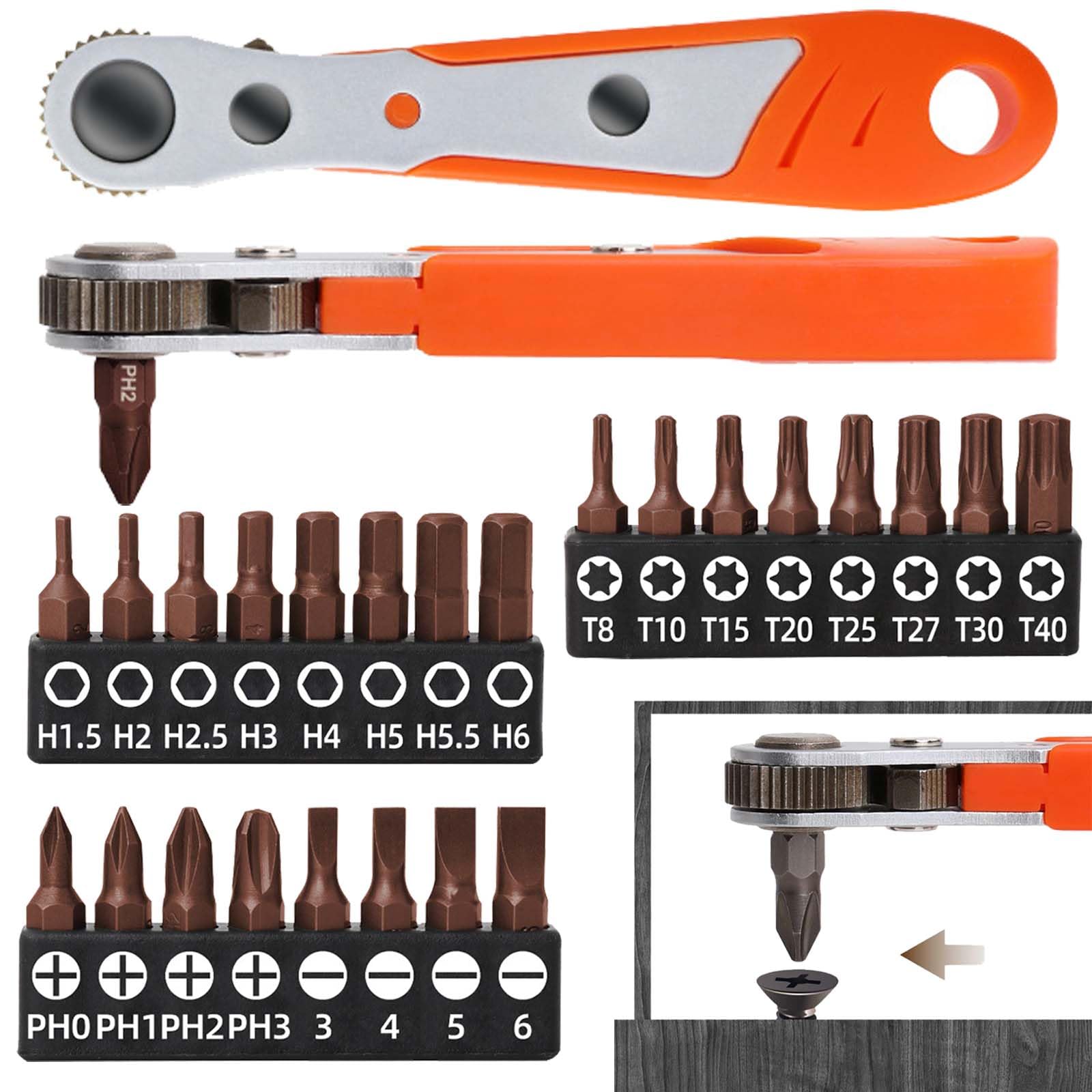 SoundZero Pack of 25 Mini Ratchet, Magnetic Ratchet Wrench, 1/4 Mini Ratchet Screwdriver, Mini Reversible Screwdriver, Mini Wrench Bit Set, Ratchet Reversible Screwdriver, Bit Ratchet