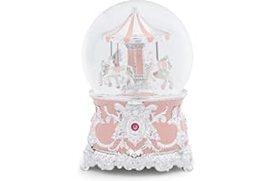 MXWCY Carousel Horse Music Box Silver Pink Christmas Snow Globes Lantern Whirling Snow Globe Gift for Girls Women Mom Christmas Birthday Day Home Decoration