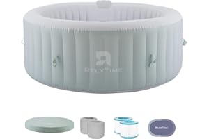 RELXTIME Inflatable Hot Tub Spa 2-4 Person 110 Air Jets, Portable Blow Up Hottub with Cover, Built in Heater Pump, Round Outdoor Spa, Cup Holder, 2 Filters, Green