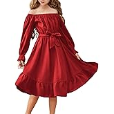 Arshiner Girls Long Sleeve Dresses Fall Party Formal Holiday Swing Flowy Ruffle Midi Dress