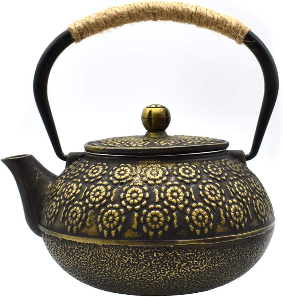 JINGYAT Cast Iron Teapot (30 Oz) Japanese Tetsubin Tea Kettle Durable Cast Iron with Tea strainer and a Fully Enameled Interior