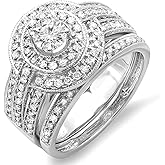 Dazzlingrock Collection 1.10 Ctw Natural Diamond Engagement Halo Bridal Engagement Ring Set, 14K White Real Solid Gold