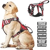 WINSEE Service Dog Vest No Pull Dog Harness with 7 Dog Patches, Reflective Pet Harness with Durable Soft Padded Handle for Training Small, Medium, Large, and Extra-Large Dogs