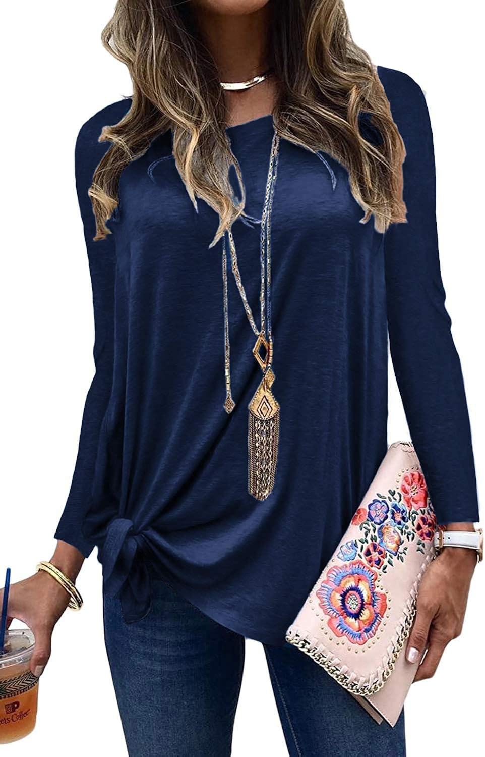 Naggoo Womens Long Sleeve/Sleeveless Shirts Twist Front Tank Tops Loose